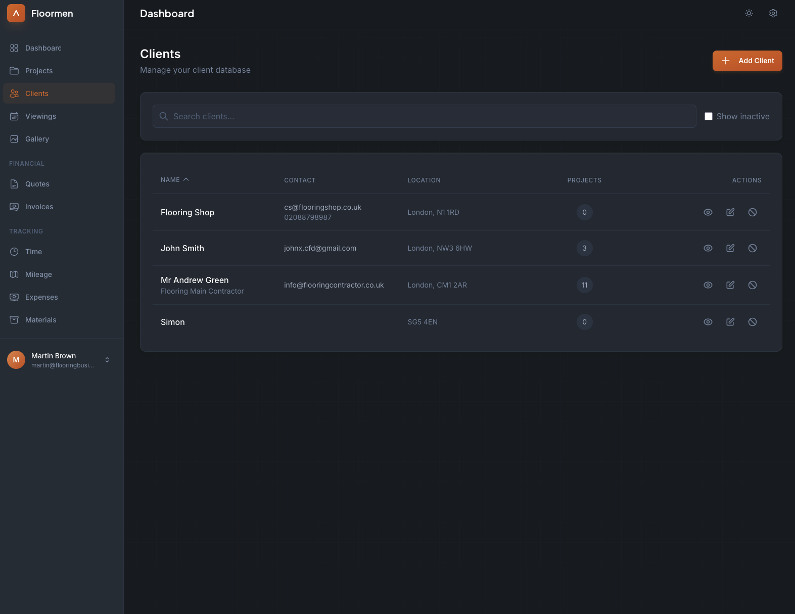 Client quick actions