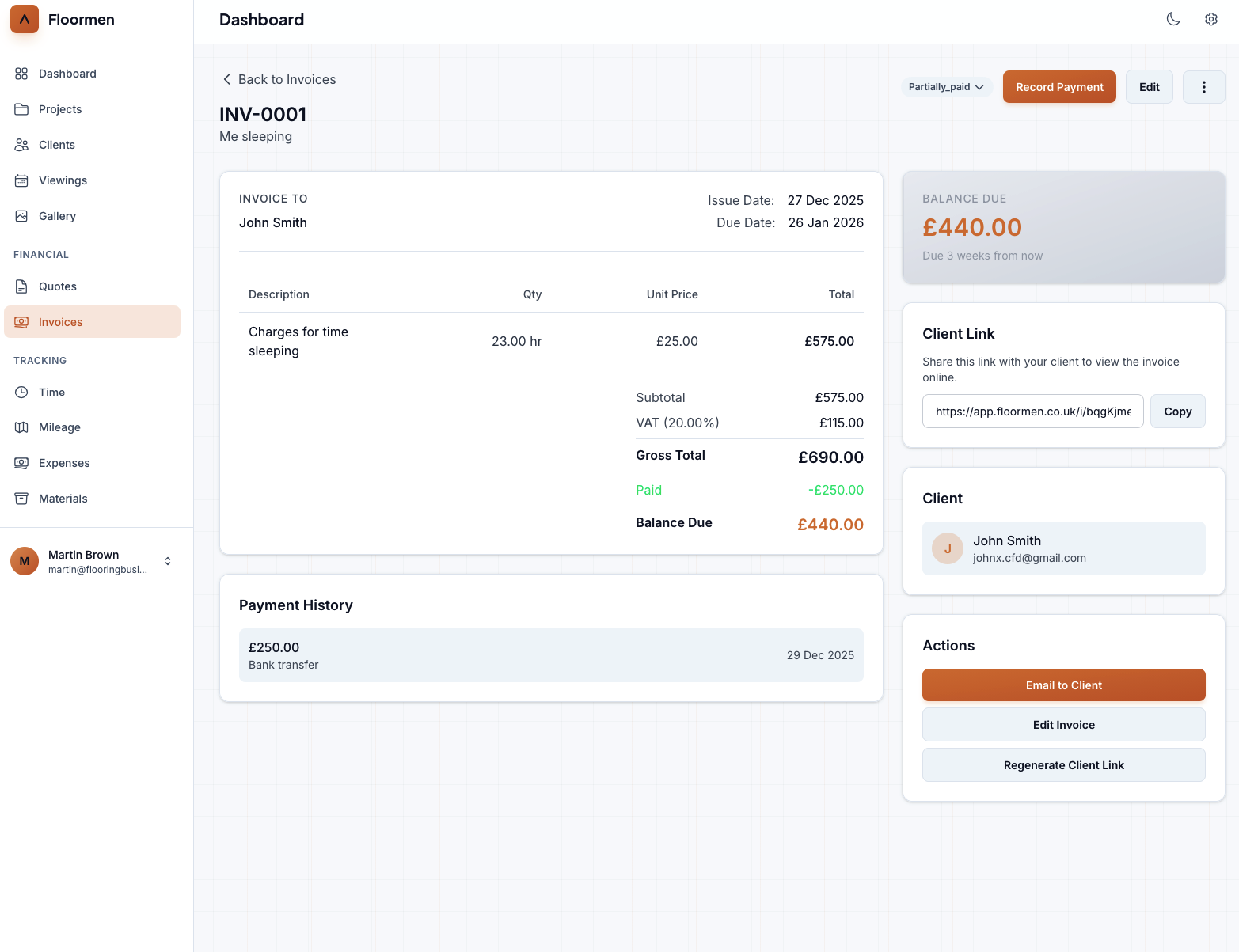 Invoice overview