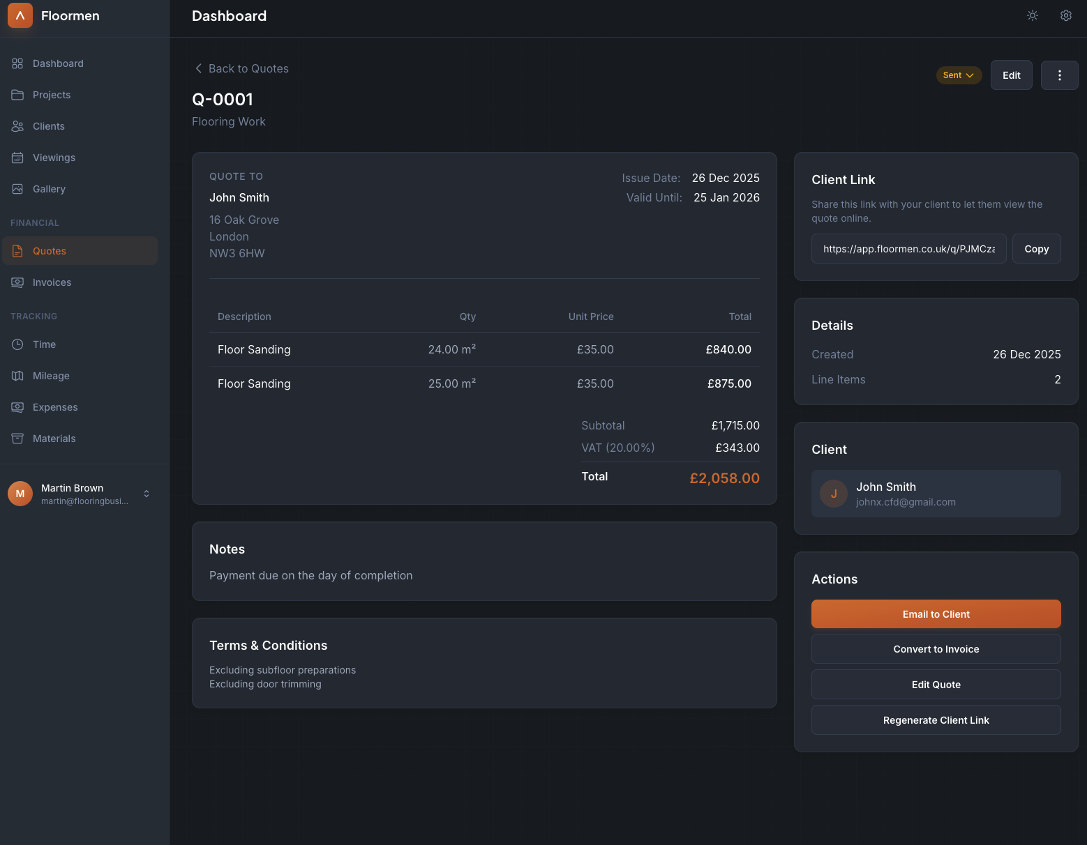 Professional quote layout